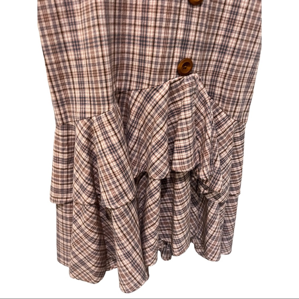 ENGLISH FACTORY PLAID PUFF SLEEVE RUFFLED WOOD BUTTON DETAILS DRESS SIZE SMALL - Picture 14 of 14